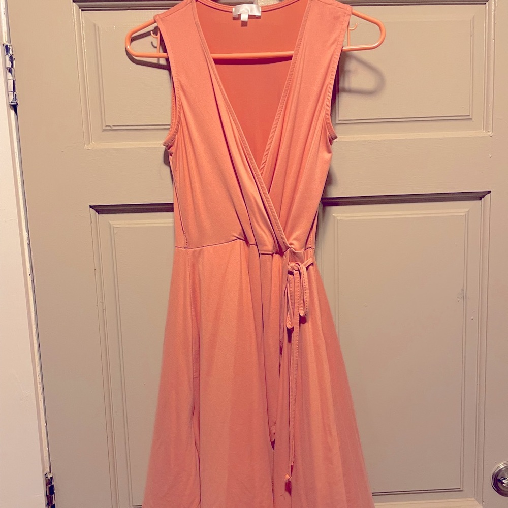 Coral pink wrap dress